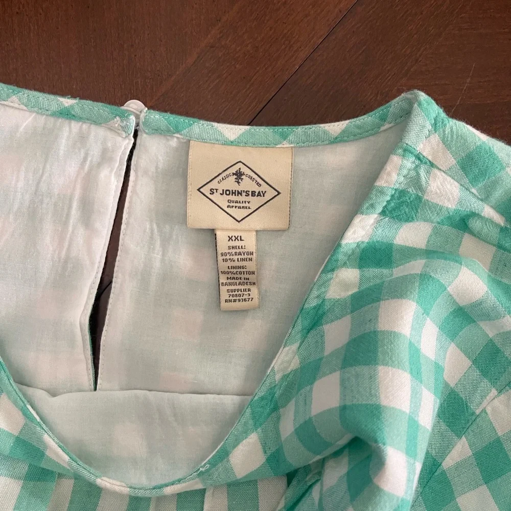 NWT St John’s Bay XL aqua blue and white checked sleeveless dress. - Picture 5 of 5